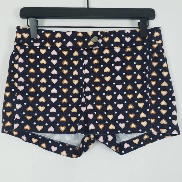 J.Crew Stretch Chino Heart Dot Print Shorts Hearts Love Summer Chino Preppy sz 0 - Picture 1 of 16